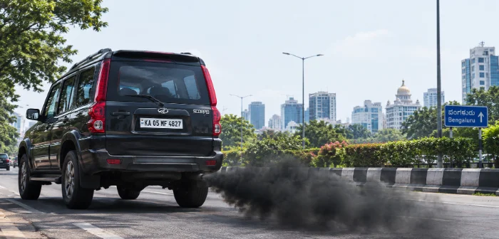 Dark smoke from a car exhaust