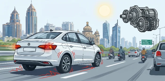 An automatic gear lever in city traffic