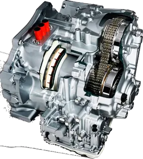 A cutaway of a CVT gearbox