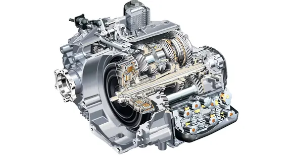 A cutaway of a dual-clutch gearbox